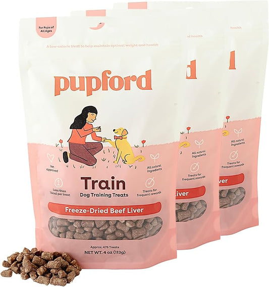 Pupford Freeze Dried Training Treats for Dogs & Puppies, 1400+ Three Ingredient Bites (Beef Liver, 4 oz, 3 Pack)