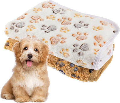 WLLHYF 2 PCS Pet Blanket Flannel Cozy Warm Calming Blanket Paw Print Throw Bed Cover for Cat Dogs Puppy Kitten (23x16 Inch)