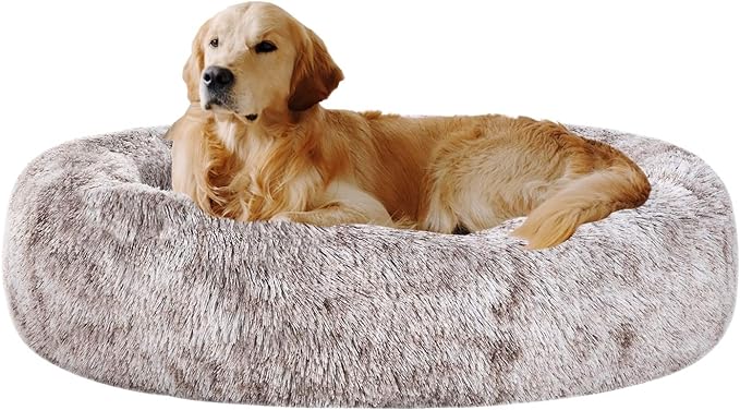 Coohom Oval Calming Donut Cuddler Dog Bed Bed(30"/36"/43") for (XXL(43"x34"x8"), Light