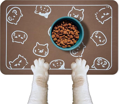 YCT Pet Cat Dog Food Mat, Non-Slip Super Absorbent, 18.1 x 11.8 inches, Brown