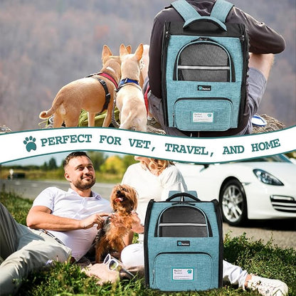 PetAmi Dog Backpack Carrier for Small Large Cat, Pet, Puppy, Ventilated Pet Hiking Backpack Travel Bag, Airline Approved Cat Backpack Carrier, Camping Biking Dog Bag Up to 18lbs Pet, Teal Turquoise