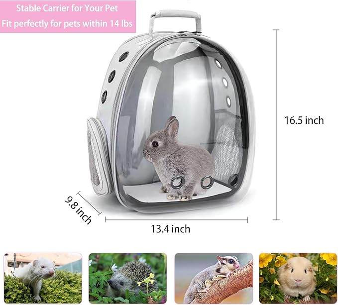 Small Pet Carrier Backpack Rabbit Carrier with Harness Vest Stretchy Elastic Leash Large Breathable Pet Carrier Airline Approved for Bunny Guinea Pig Ferret Hedgehog Kitten Travel Walking