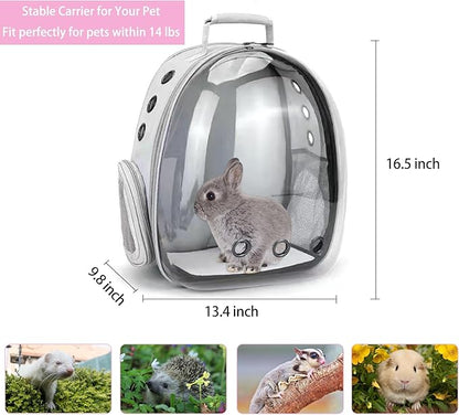 Small Pet Carrier Backpack Rabbit Carrier with Harness Vest Stretchy Elastic Leash Large Breathable Pet Carrier Airline Approved for Bunny Guinea Pig Ferret Hedgehog Kitten Travel Walking