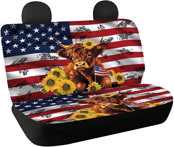 AFPANQZ Highland Cow Flag Print Car Rear Seat