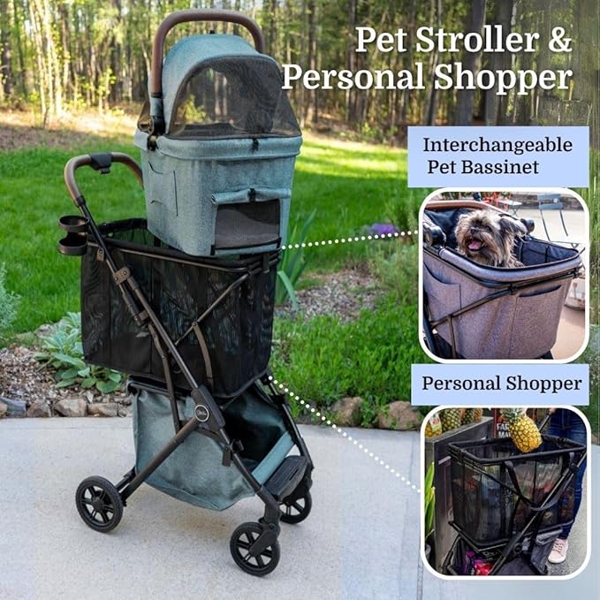 Luxury Pet Stroller & Personal Folding Shopping Cart on Premium Wheels – Lightweight Aluminum Frame – Removable Bassinet