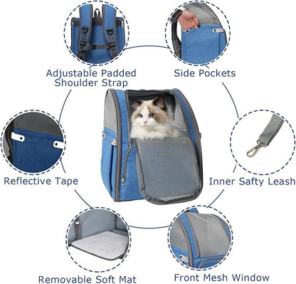 Cat Backpacks for Carrying Cats Pet Backpack Carrier for Small Dogs and Cats, Fully Ventilated Mesh Dog Backpack, Portable Cat Carrier for Travel, Hiking, Blue