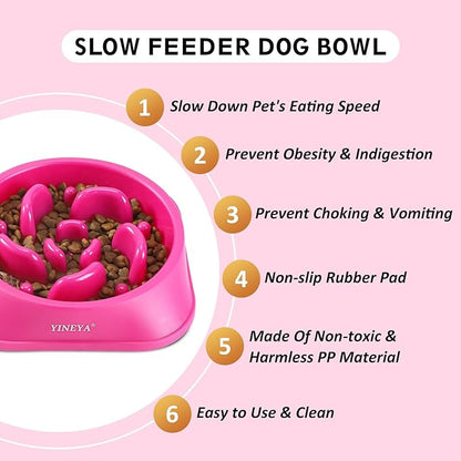 Slow Feeder Dog Bowls Large Breed, Dog Slow Feeder Bowl, Dog Food Bowls Slow Feeder, Dog Bowl Slow Feeder, Dog Bowl That Slow Down Eating(Rose Red)