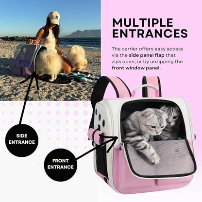 Portable Pet Carrier Backpack for Cats, Dogs and Small Animals Up to 25lbs l Ventilated Mesh Design l Airline-Approved l Ideal for Travel, Hiking, Camping (Pink)