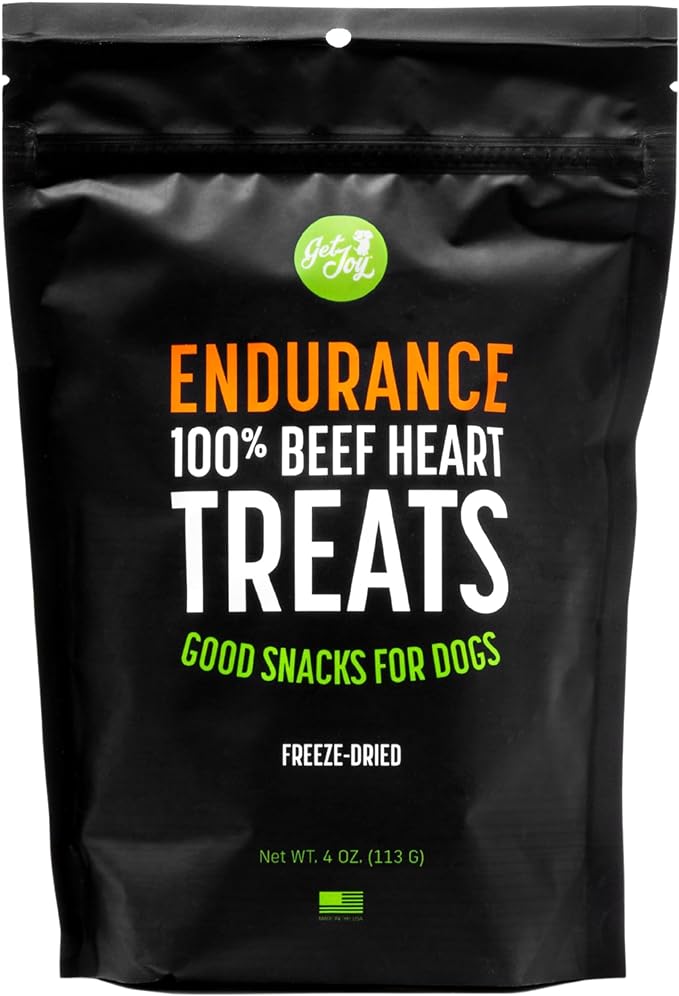 Get Joy Freeze Dried Superfood 100% Beef Heart Dog Treats, 4 Ounce Bag, Single Ingredient Organ Meat, High Protein, Heart Health, Energy, Muscle Repair, Grain Free & Gluten Free, Made in USA