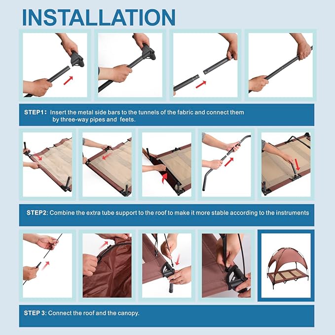 Large Elevated Dog Bed with Canopy 48IN Outdoor