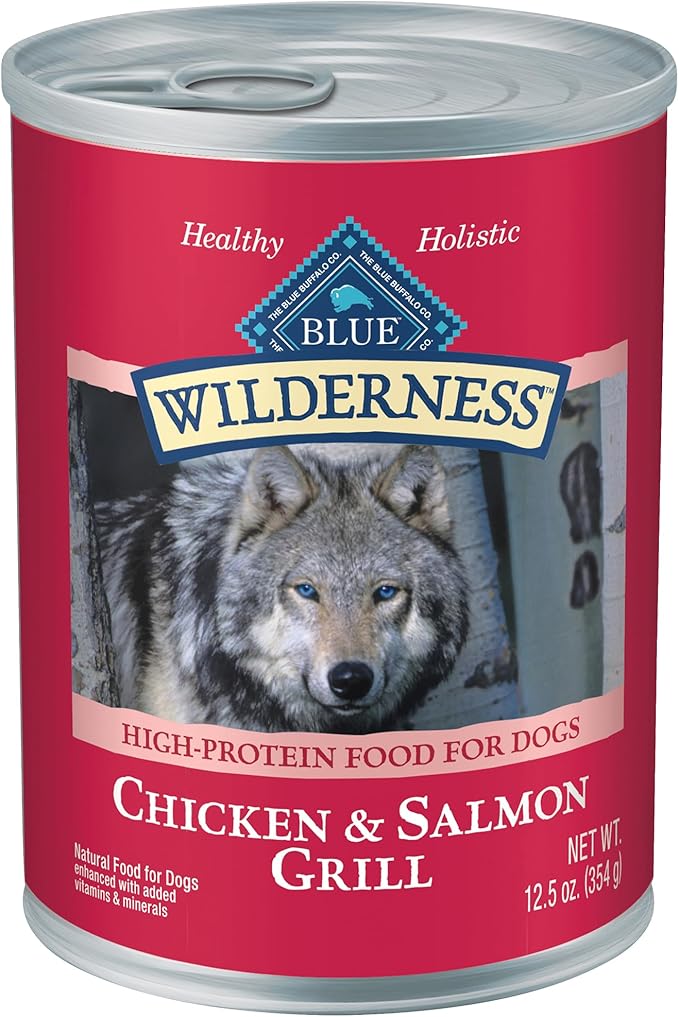 Blue Buffalo Wilderness Adult Wet Dog Food, High-Protein & Grain-Free, Made with Natural Ingredients, Salmon & Chicken Grill, 12.5-oz. Cans, 12 Count