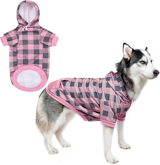 KOOLTAIL Plaid Dog Hoodie Pet Clothes Sweater with Hat and Pocket for Small Medium Large Size Dogs