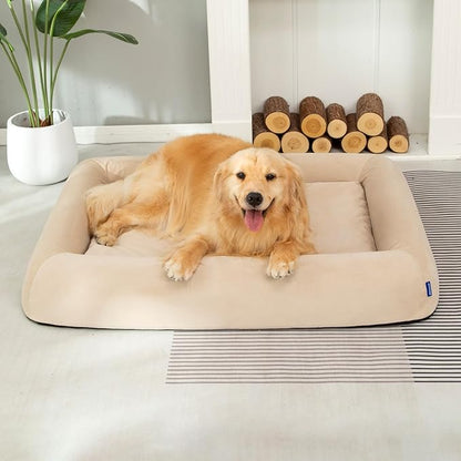 pettycare Orthopedic Dog Bed for Large Dogs Waterproof Pet Bed Soft Sofa with Two Fabrics Washable Removable Cover Egg Foam Support Anti-Slip Bottom Extra Head and Neck Support Sleeper
