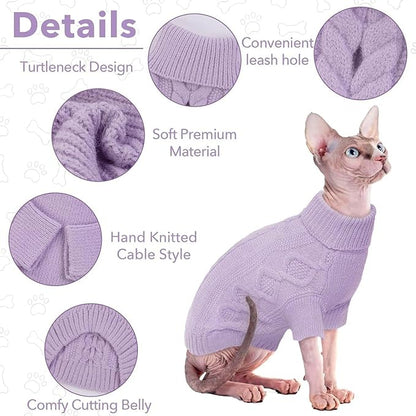 Small Knit Dog Sweater, Fall Puppy Sweaters Boys Girls, Dog Sweatershirt with Harness Hole, Halloween Sweater for Small Dogs, Thick Pullover Doggie Costumes for Toy Poodle, Yorkie, Purple S