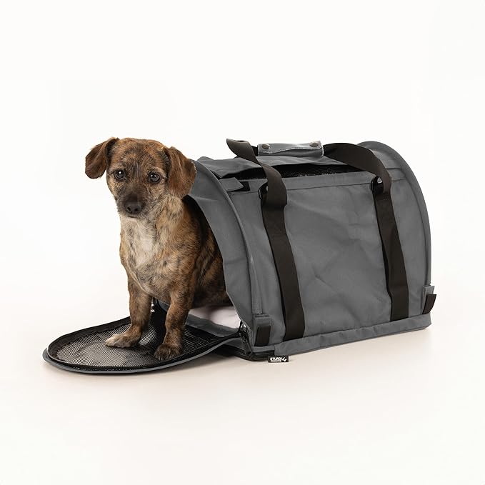 SturdiBag Pro 2.0 Pet Travel Carrier with Flexible Height for Cats and Dogs | Soft Sided Pet Carrier Bag with Safety Clips and Seatbelt Straps for Airplane or Car Travel | Medium, Smoke