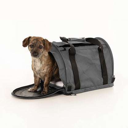 SturdiBag Pro 2.0 Pet Travel Carrier with Flexible Height for Cats and Dogs | Soft Sided Pet Carrier Bag with Safety Clips and Seatbelt Straps for Airplane or Car Travel | Medium, Smoke