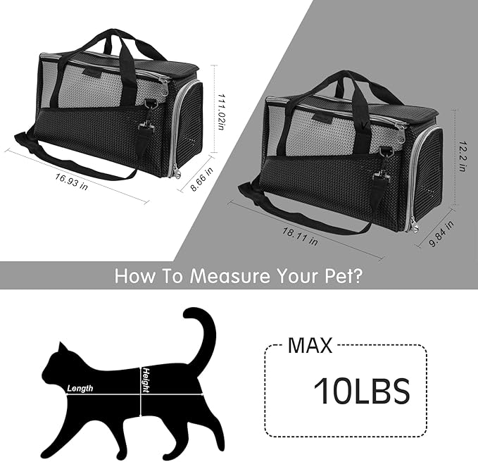 Cat Carriers and Dog Carrier for Small and Medium Pets,Airline Cpproved Pet Carrier Soft Faced Foldable Cat Carrier. (Medium, Grey)