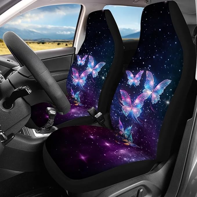 Glowing Butterfly Car Seat Cover Set Front and