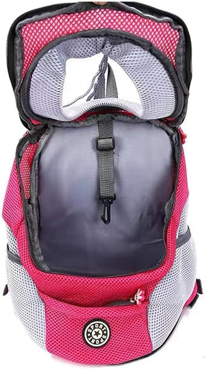 Pet Dog Carrier Backpack,Pet Carrier Front Backpack with Pockets for Hiking Camping, Head Out Breathable Travel Bag for Small Medium Dogs,Cats,Puppies(Medium, Red)