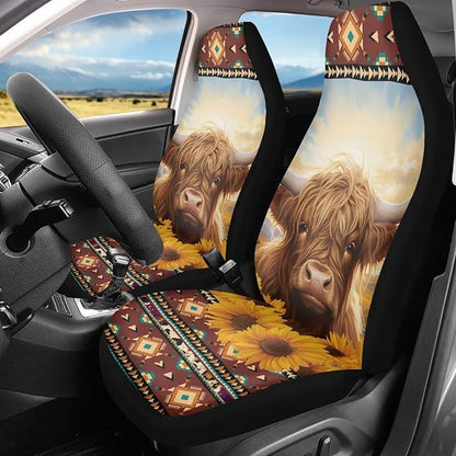 Highland Cow Sunflower Car Seat Covers for Front Seats SUV Truck Van Sedans Aztec Bucket Seat Covers for Women Men