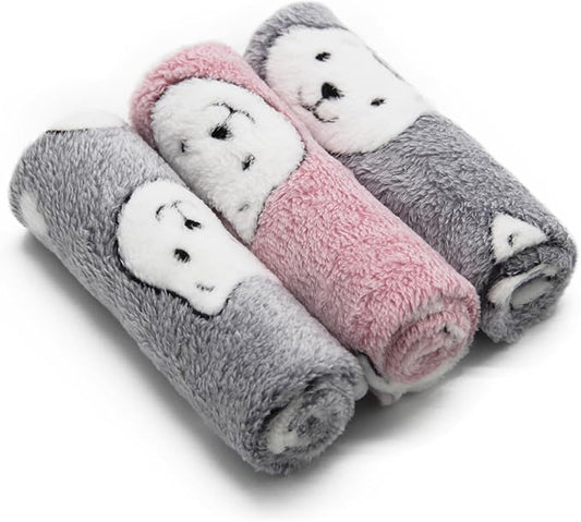 1 Pack 3 Puppy Blankets Super Soft Dog Blankets Warm Sleep Mat Bear Print Blanket Fluffy Fleece Pet Blanket Flannel Throw Blankets for Small Dogs Puppy Dogs Fluffy Cats Bear-Large(40"x30")