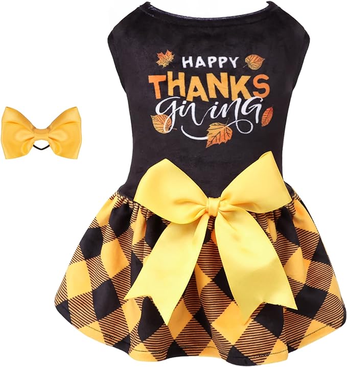 CuteBone Happy Thanksgiving Day Dog Dress Velvet CVA03L-D