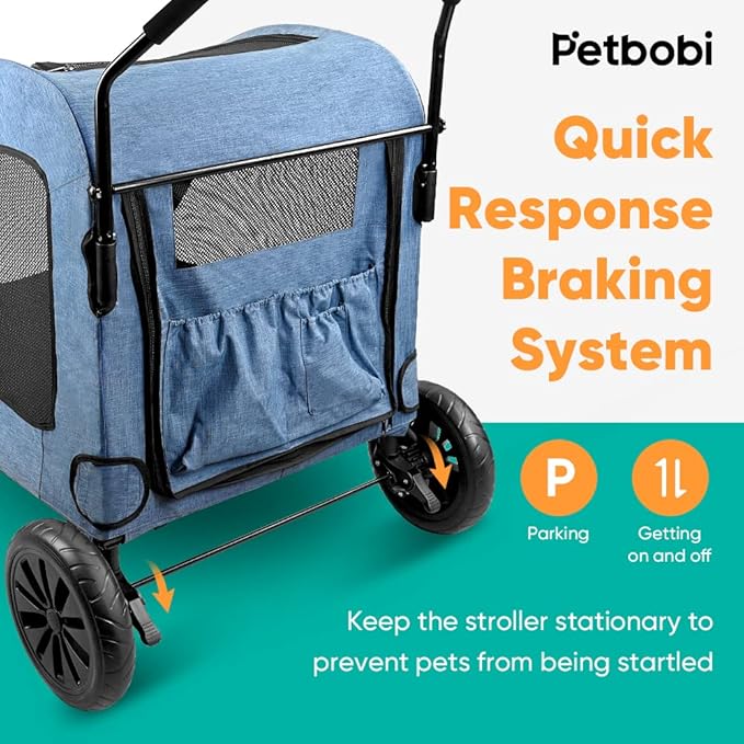 Petbobi Dog Stroller for Large Dogs 4 Rubber 2 Medium 120lbs, Blue