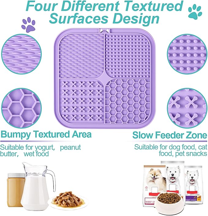 LUKITO 3PCS Licking Mat for Dogs & Cats with Suction Cups, Dog Peanut Butter Lick Pads for Anxiety Relief & Boredom Reducer, Slow Feeder Dog Bowls, Perfect for Bathing, Grooming and Training