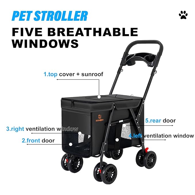 Pet Strollers 3-Door, Folds