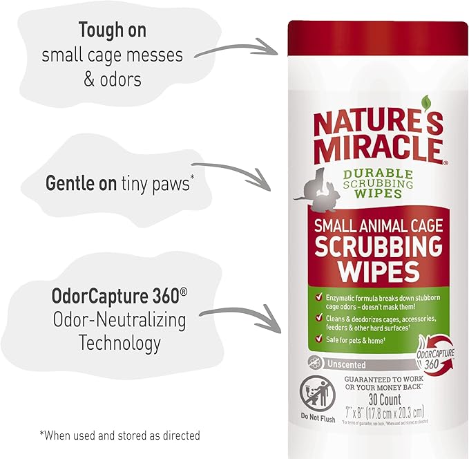 Nature's Miracle Small Animal Cage Scrubbing Wipes 30Ct