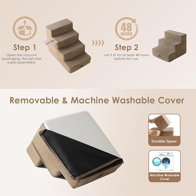 EHEYCIGA Dog Stairs for Small Dogs 13.5" H 3-Step Dog