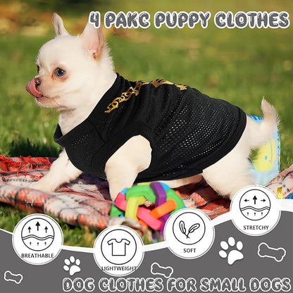 4 Pack Dog Clothes for Small Dog Black Puppy Clothes Soft Chihuahua Clothes K9 Boss Security Pattern Small Dog Shirt Summer Autumn Pet Clothing (Black, Small)