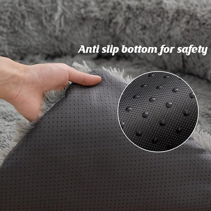 Syalife Shaggy Plush Calming Dog Couch Bed Pet Protector Cover(50"x39"x8", Grey/White)