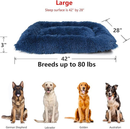 42 inch Dog Crate Bed Washable,Dog Kennel Mats for Crates with High Resilience Filling for Support and Protection,Plush Crate Pad Fits Large Breeds - 42" x 28" Navy Blue