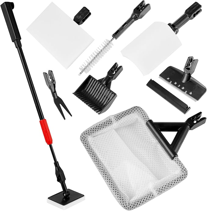 Aquarium Cleaning Tools 7 in 1 Fish Tank Cleaning Kit with Adjustable Telescopic Handle Multipurpose Fish Tank Cleaning