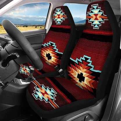 CLOHOMIN Native AmericanTribal Aztec (Navajo Burgundy) Print Universal Car Seat Covers Full Set of 2