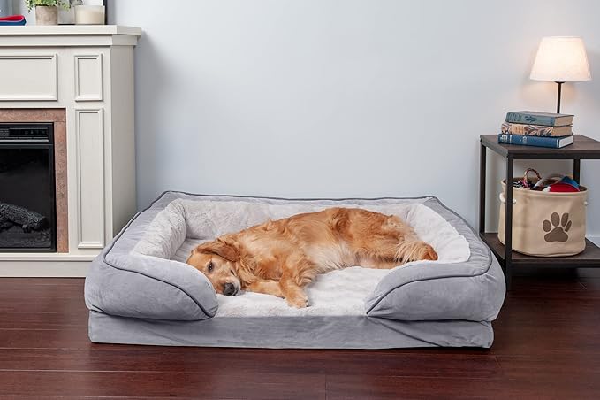 Furhaven Cooling Gel Dog Bed for Large Dogs w/ Removable Bolsters & Washable Cover 95 lbs 40.0"L x 32.0"W x 9.5"Th