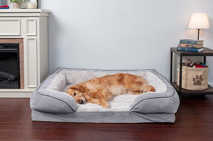 Furhaven Cooling Gel Dog Bed for Large Dogs w/ Removable Bolsters & Washable Cover 95 lbs 40.0"L x 32.0"W x 9.5"Th