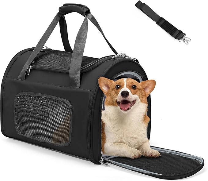 Cat Carrier Soft, Pet Dog Carrier Soft-Sided Airline Approved, Pet Travel Carrier Up to 20lbs, Collapsible Cat Carrier Dog Carrier for Medium Cats Small Dogs, Black