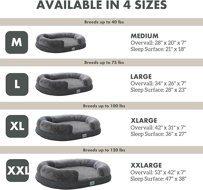 XL Dog Beds for Extra Large Dogs, Orthopedic Dog Couch w/Removable Washable Cover and Egg-Crate Foam, for Dogs Up to 100 lbs, Quilted Suede C Chaise 42 inch Dog Sofa w/Waterproof Lining