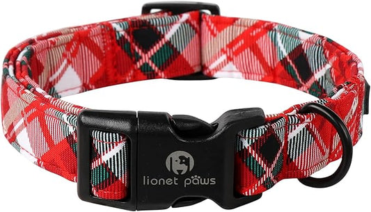 Lionet Paws Chirstmas Grid Dog Collar 13.5-22 inches