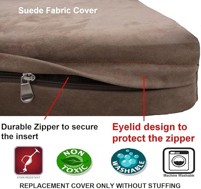 Dogbed4less External Pet Bed Cover with Zipper Liner for Medium Large Dog, 41"X27"x4" L, Brown - Replacement Cover Only