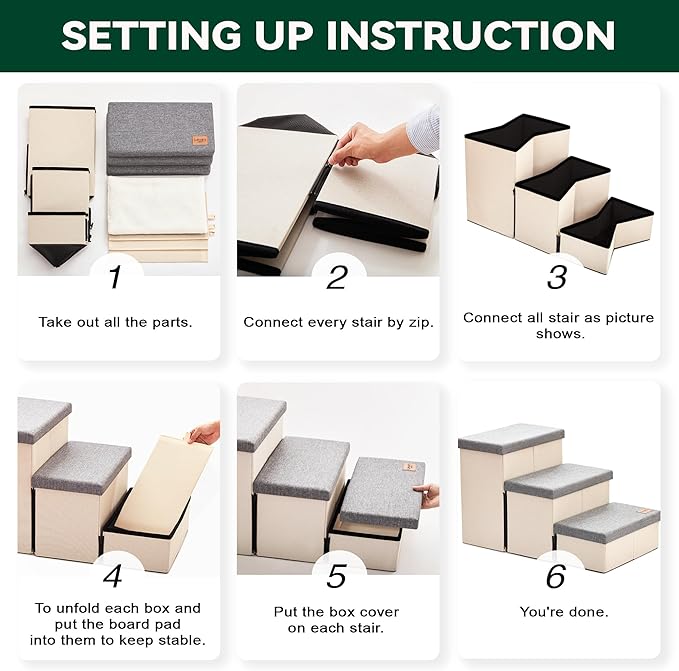 Love's cabin Dog Stairs for Small Medium or Large Dogs with Storage and Adjustable Steps 3-Step Gray 200 lbs