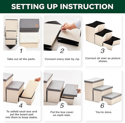 Love's cabin Dog Stairs for Small Medium or Large Dogs with Storage and Adjustable Steps 3-Step Gray 200 lbs