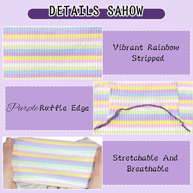 Small Medium Dog Clothes Rainbow Striped Dog Shirts Stretchable Long Sleeve Cat T-Shirt Pet Outfits for Chihuahua Yorkie Teddy (Purple Edge, Small)