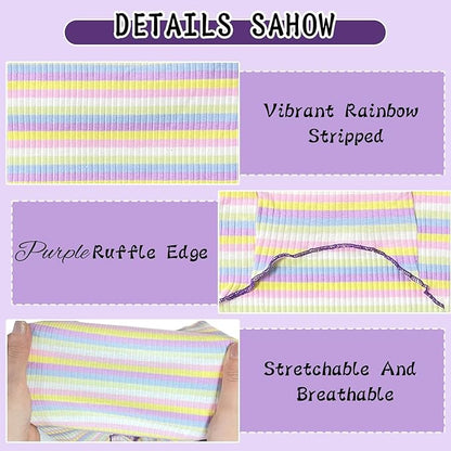 Small Medium Dog Clothes Rainbow Striped Dog Shirts Stretchable Long Sleeve Cat T-Shirt Pet Outfits for Chihuahua Yorkie Teddy (Purple Edge