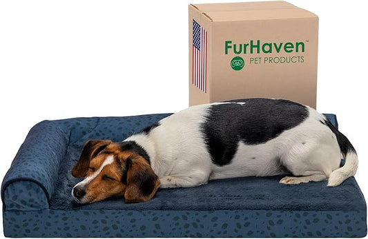 Furhaven Cooling Gel Dog Bed for Medium/Small Dogs w/ Removable Bolsters & Washable Cover 35 lbs
