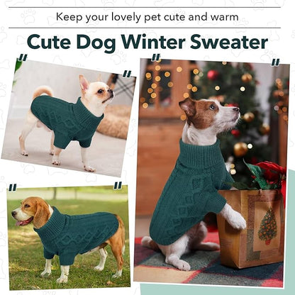 Small Dog Sweater, Fall Puppy Sweaters Boys Girls, Dog Sweatershirt with Harness Hole, Halloween Sweater for Small Dogs, Thick Pullover Doggie Costumes for Toy Poodle, Yorkie, Peacock Green S