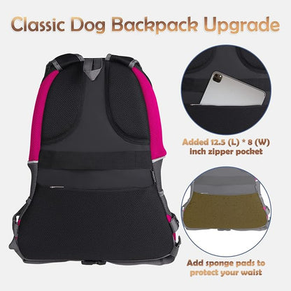 YUDODO Pet Dog Backpack Carrier Small Dog Front Carrier Pack Reflective Head Out Motorcycle Puppy Carrying Bag Backpack for Small Medium Dogs Cats Rabbits Outdoor Travel Hiking Cycling (L,Pink)