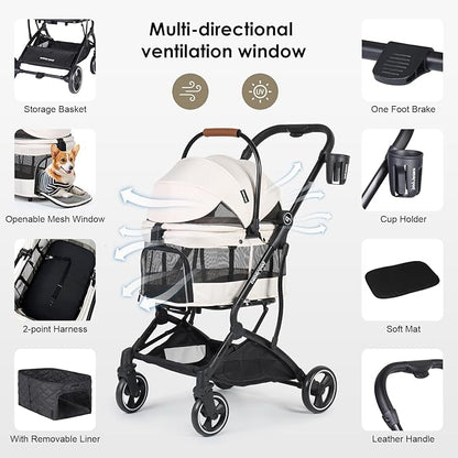 T3 Pet Stroller 3 in 1 Dog Cat Stroller for Small Medium Dogs Cats